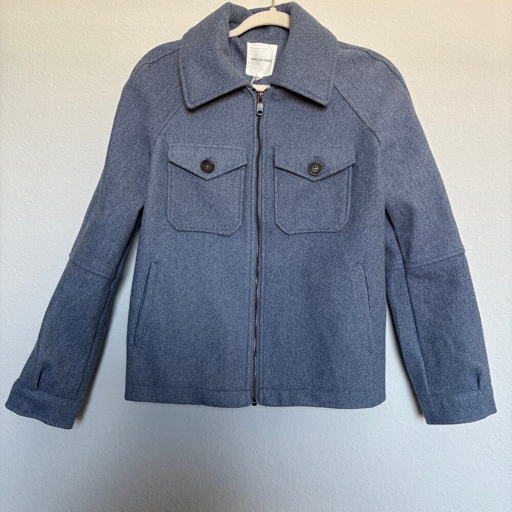 Anthropologie Avec Les Filles Blue Zip Front Wool Blend  Jacket S Dark Acedemia
